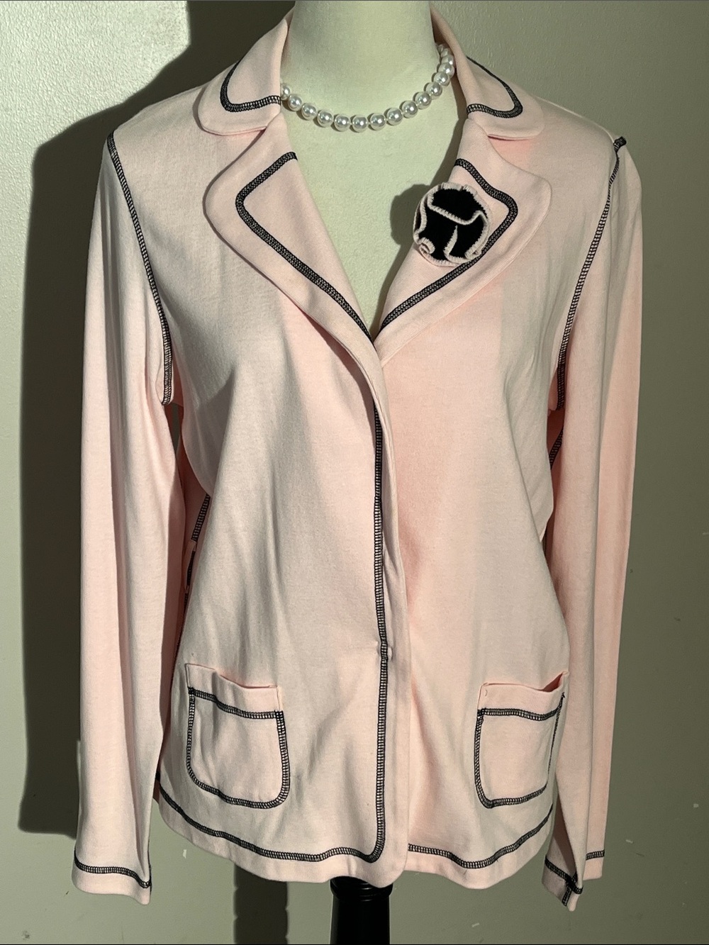 Saks Fifth Ave Sport Pink Long-Sleeve Jacket with Contrast Trim